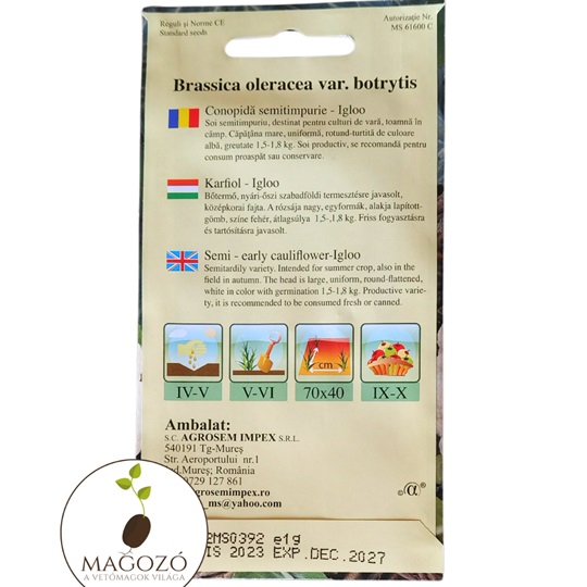 karfiol vetőmag igloo agrosem magozó 2